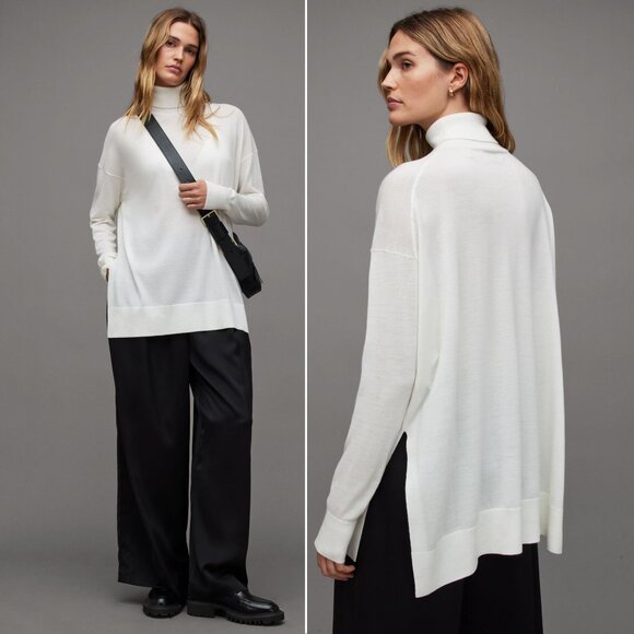 ALL SAINTS Gala Merino Wool Turtleneck Sweater Size S Relaxed White NEW $199 - Picture 1 of 8